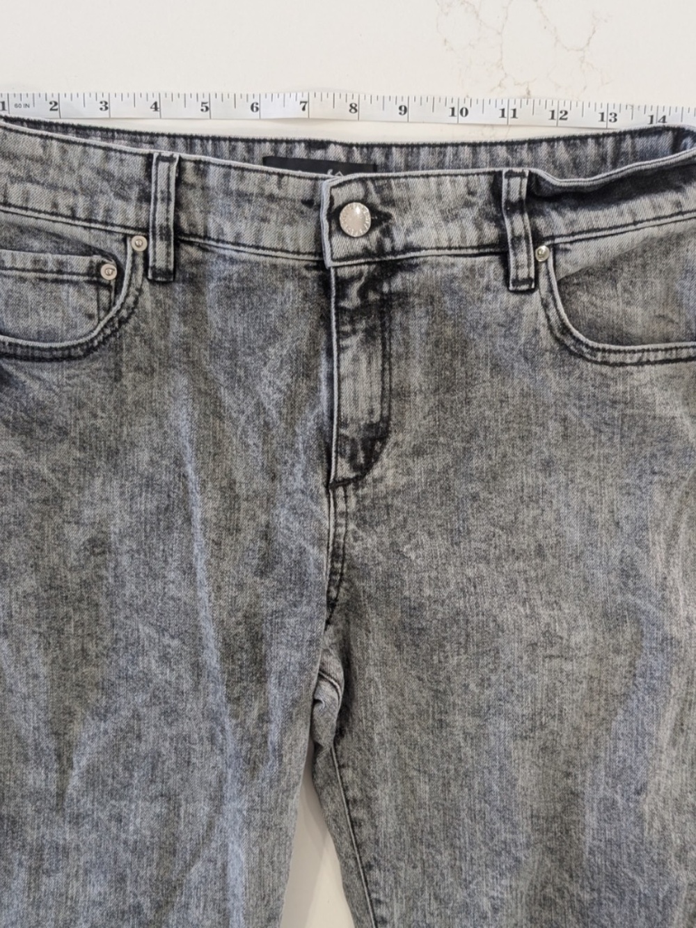 Retrofete Presley Flare Jeans Size 29 Acid Grey Frayed Raw Hem Mid Rise Italy - Picture 8 of 13